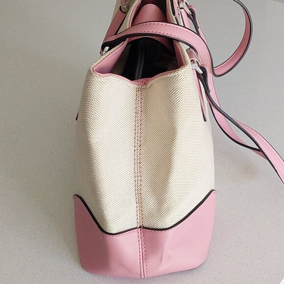 Nine West Pink & Beige Canvas Satchel Purse - Picture 6 of 16